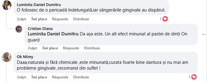 Recenzii Facebook despre pasta de dinți OnGuard